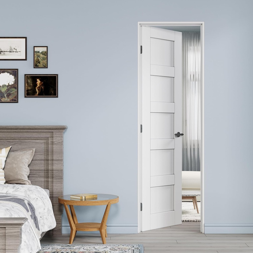 24" x 80" Prehung Door 5-Panel Slab Doors with Jamb Kit, Solid Core MDF Interior Door for Bathroom Pantry Laundry, White Primed Easy Assemble - Left Handed Black Hinge