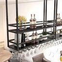 Ceiling Wine Glass Rack, Hanging Wine Display Shelf 2-Tier, Bar Liquor Storage Shelf for Bar Cafe Kitche, Metal Wine Bottle, Goblet Stemware Rack (Black, 31.49x39.37x11.81in)