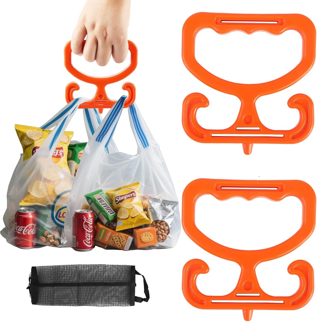 Grocery Bag Carrier, 2 Pack Reusable Grocery Bag Holder with Garbage Bag Storage Fits for Carrying Grocery Bags Shopping Bags Buckets ETC Organization Accessories. (Orange)