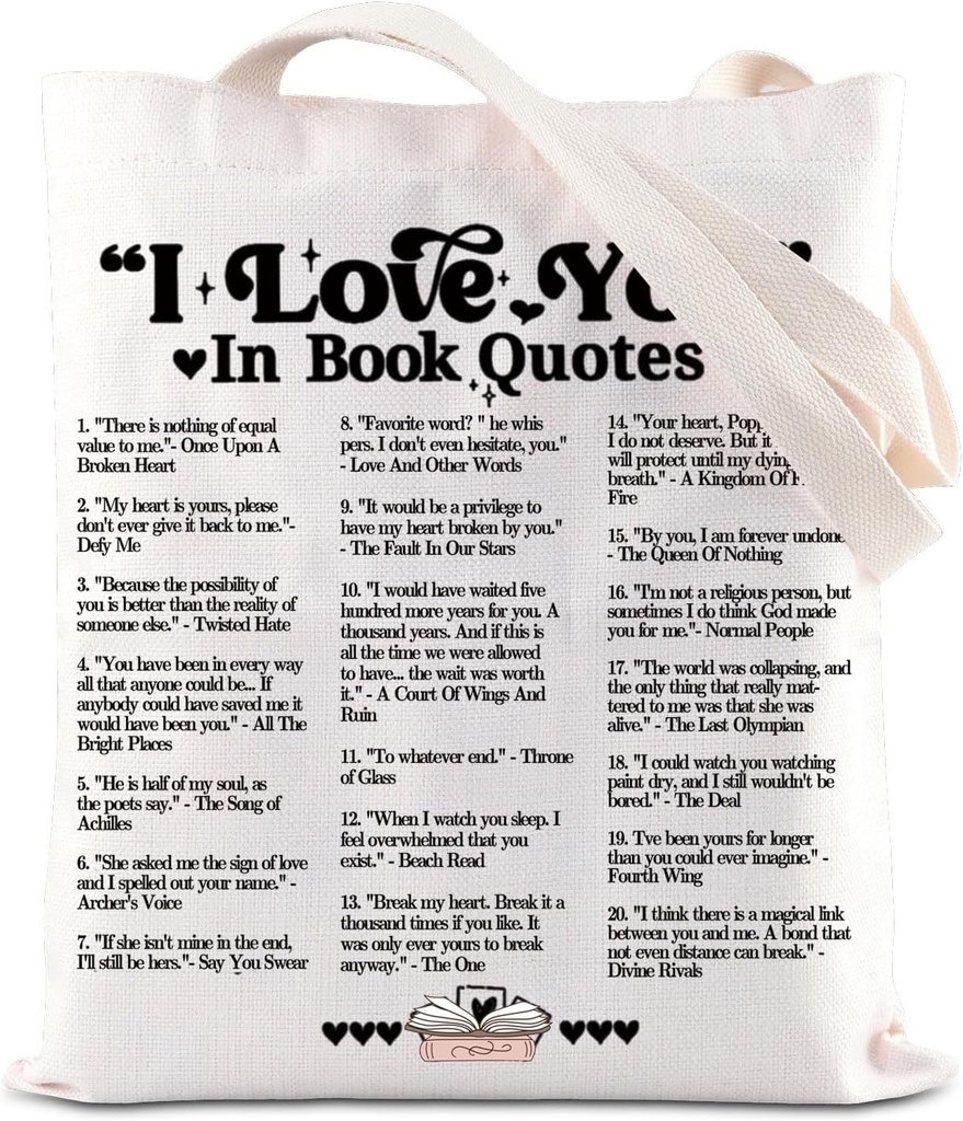 FOTAP I Love You Gift Different Ways Say I Love You In Book Quotes Tote Bag Love You Handbag Romantic Dating Gift