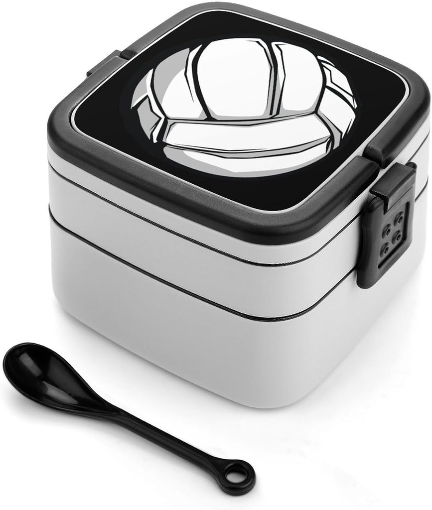 Volleyball Portable Bento Box with Handle 2 Compartment Leak-Proof Stackable Lunch Box for Work Picnic Camping