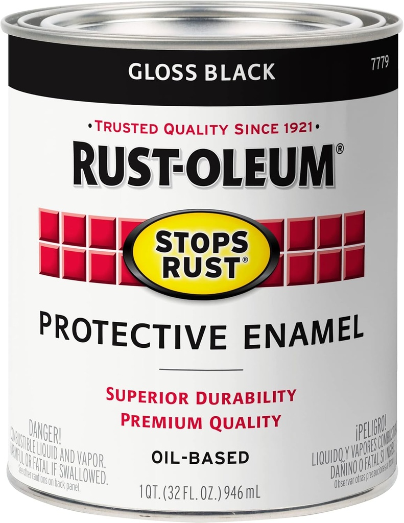 Rust-Oleum 7779502 Stops Rust Brush On Paint, Quart, Gloss Black, 32 Fl Oz (Pack of 1)