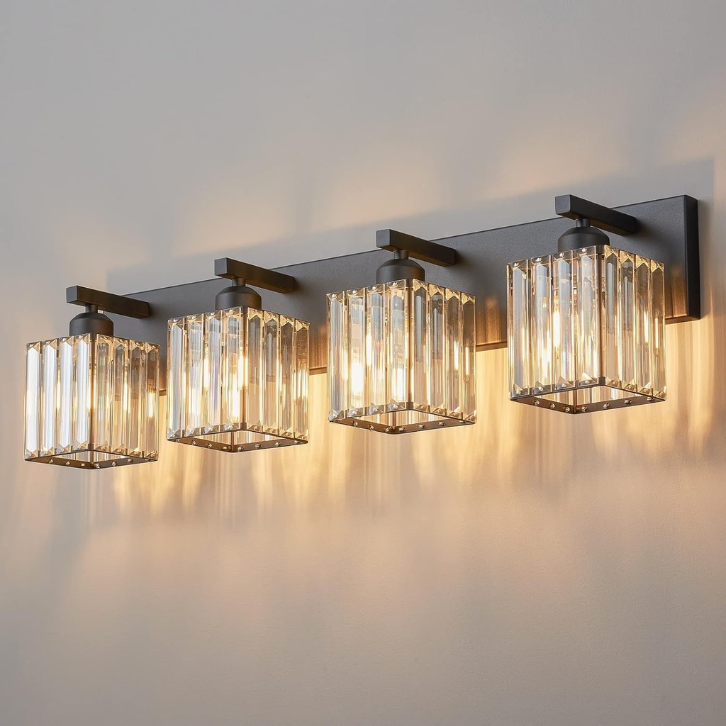 Modern 4-Light Black Crystal Bathroom Vanity Light Fixtures