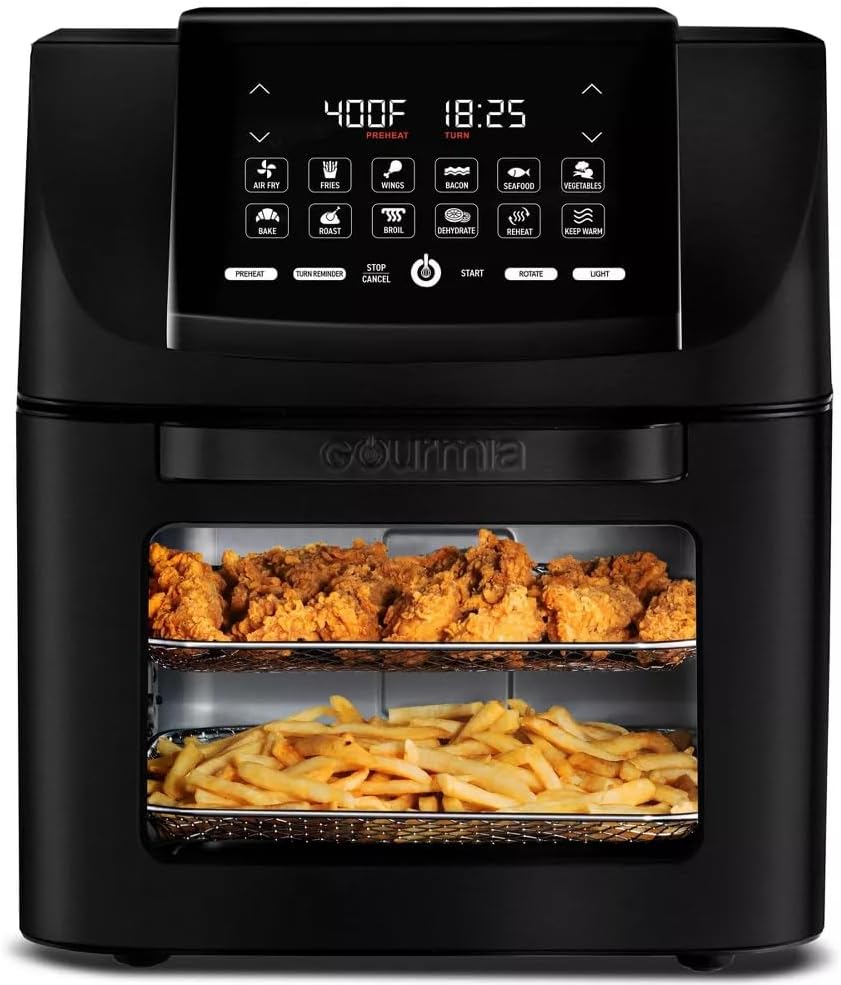 Gourmiia Air Fryer 14-Quart All in One Digital Kitchen Airfryer, Oven, Rotisserie, Dehydrator & Deep Fryer – Versatile Kitchen Appliance with Guided Cooking and 12 One-Touch Presets