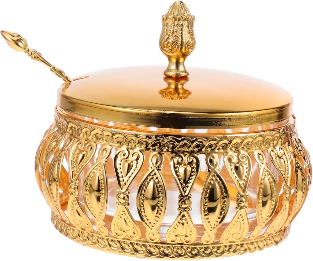 Cabilock Glass Kitchen Canister Set with Airtight Lid and Spoon Decorative Storage Jar for Spices Candy and Condiments Timeless Iron and Glass Design for Countertop Organization