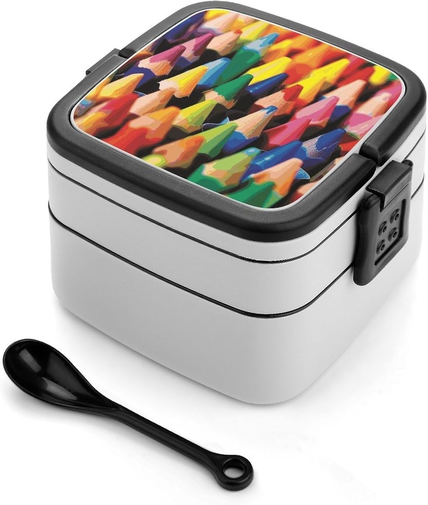 Adult Double-Layer Bento Box Portable Crayons Lunchbox 1 L Capacity Leak-Proof Bento Box Microwave-Safe Food Container with Spoon And Hidden Handle
