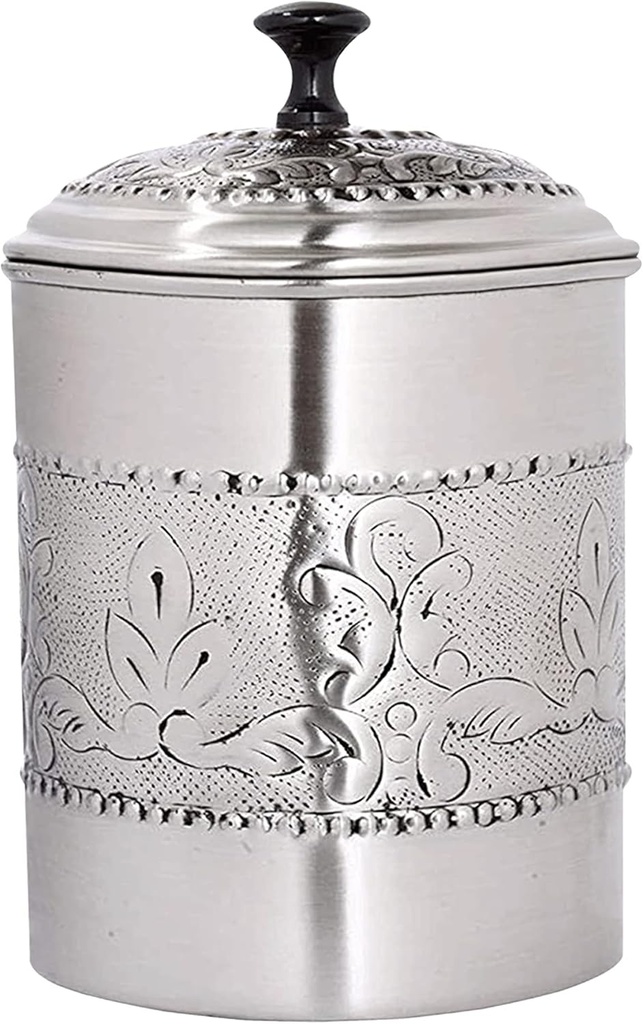 NuSteel Embossed 5.5 QT Stainless Steel, Beautiful Food Storage Container for Kitchen Counter, Tea, Sugar, Coffee, Caddy, Flour Canister with Rubber Seal lid, Pewter Antique