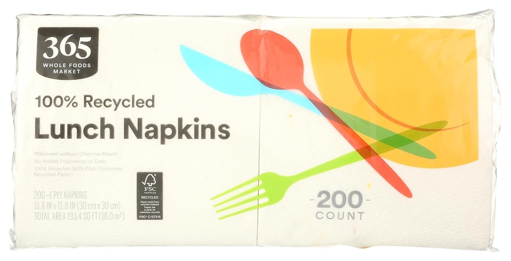365 By Whole Foods Market, 1-Ply Lunch Napkins, 200 Count