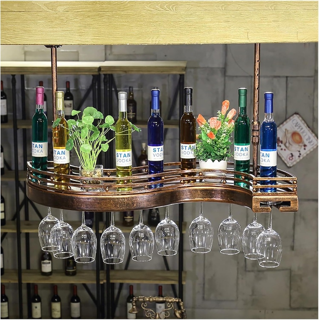 Suspended Ceiling Wine Rack,Wine Storage Racks with Wine Glass Holder,Liquor Bottle Display Shelf,Hanging Wine Rack,Metal Floating Shelves,Whiskey Shelf,for Home Bar Wine Cellar Ki