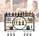Metal Wine Rack Wall Mounted Bar Shelves with Wine Glass Holder Kitchen Storage Liquor Shelf Mini Bar for Wall Corner Coffee Bar Wine Decor Liquor Bottle Display Shelf for Kitchen Dining Room Bar ( Co