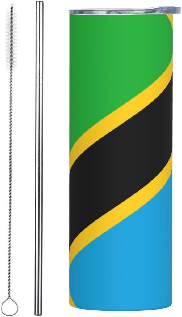 20ozTanzania Flag stainless steel straw lid cup, double-layer stainless steel, can be drunk directly or with a straw