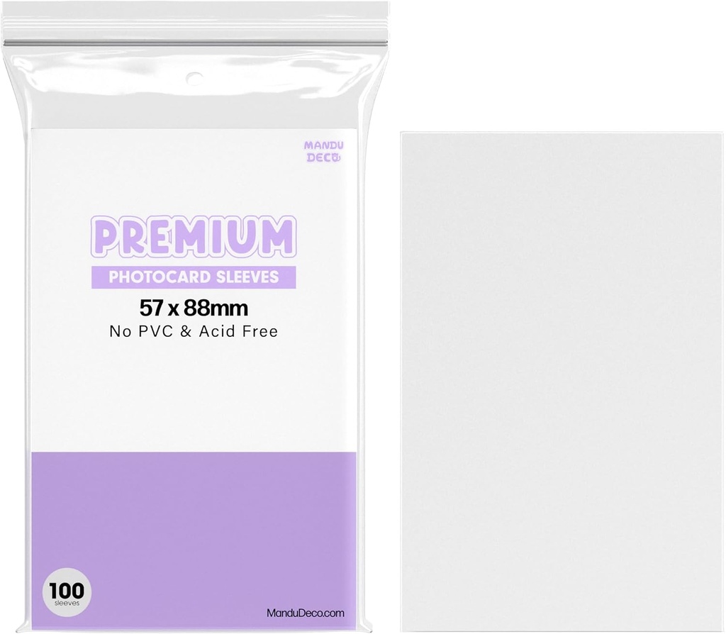 Mandu Deco Kpop Photocard Sleeves Clear Polypropylene Card Protector for Albums Photocards, PVC Free and Acid Free, 100 Sleeves per Pack (57x88mm)