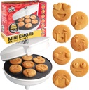 Mini Emojis Waffle Maker for Holiday Breakfast- Make 7 Unique Smiley Face Waffles Pancakes for Kids- Electric Non Stick Iron Feat Kiss Face Heart Eyes & Smile w Recipes, Xmas Gift - Licensed by Emoji
