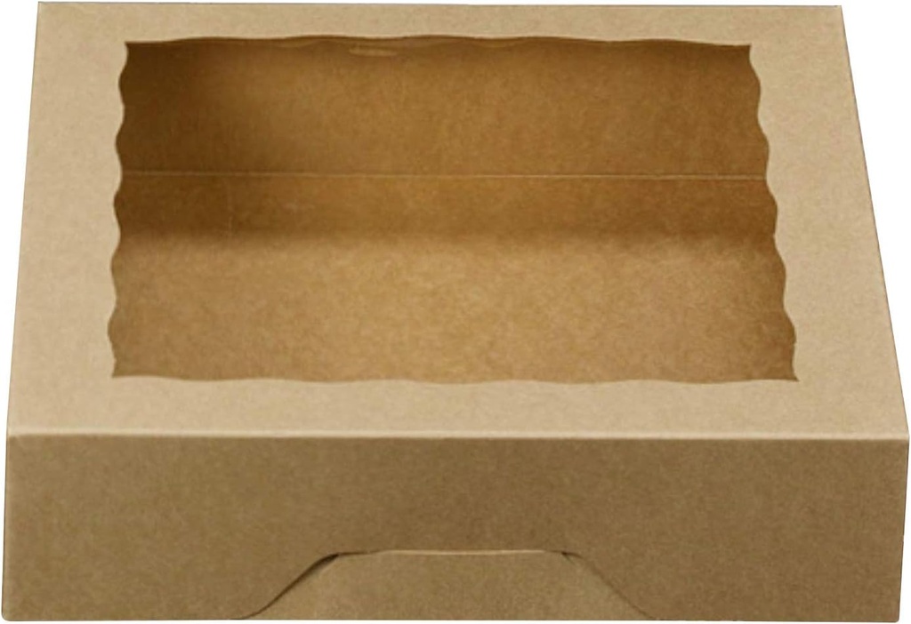 ONE MORE [15pcs] 10inch Kraft Bakery Boxes, Large Pie Boxes with PVC Window Natural Disposable Box for Cookie 10x10x2.5inch,Pack of 15