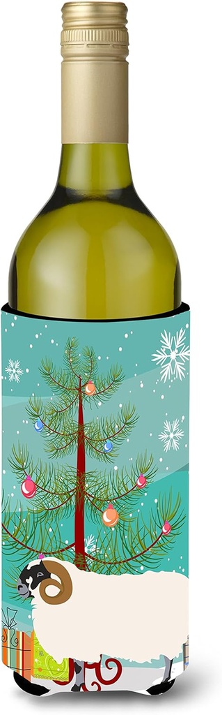 Caroline's Treasures BB9340LITERK Scottish Blackface Sheep Christmas Wine Bottle Hugger, Teal Bottle Cooler Sleeve Hugger Machine Washable Collapsible Insulator Beverage Insulated Holder