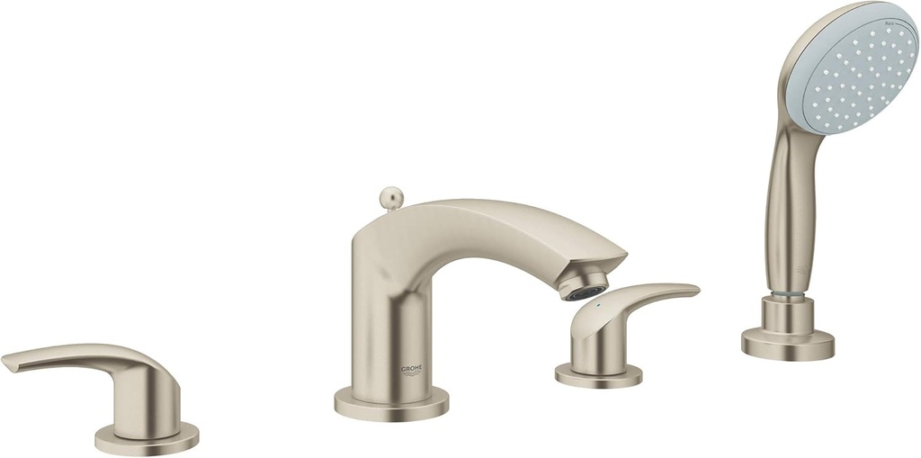 GROHE 25170ENA Eurosmart Four-Hole Roman Bathtub Faucet with Handshower, Brushed Nickel InfinityFinish