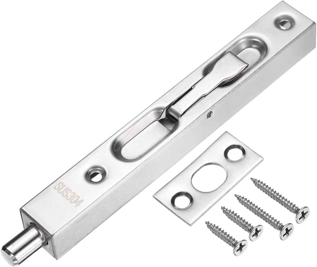 uxcell Door Bolts Latch 6 Inch, 304 Stainless Steel Security Door Guard Lever Action Flush Slide Lock for Inactive Leaf, Double Dummy Door, Silver