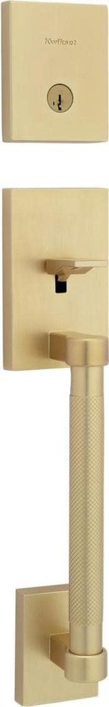 Kwikset 818PVHLIP-S.STRKP Prava Sectional Single Cylinder Keyed Entry Exterior Pack Handleset with SmartKey - Satin Brass