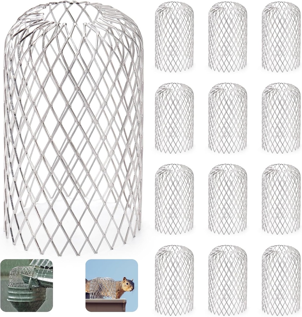 12 Pack Downsport Gutter Guards, 3.5 Inch Adjustable Aluminium Filter Strainer, Expandable Leaf Filter Mesh Protector for Preventing Blockage Leaves Debris Drain Net Cover Gardening Tools