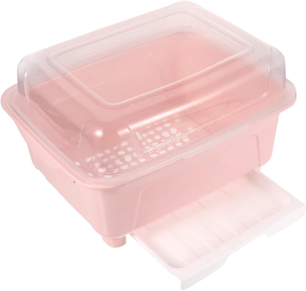 Dish Rack Cover Pink Cutlery Drawer Organizer Tableware Draining Box Flip Storage Box