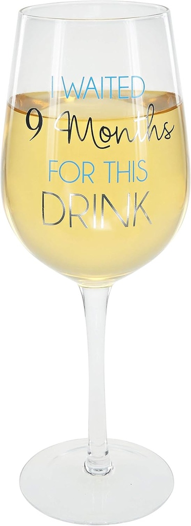 Pavilion Gift Company I Waited 9 Months for This Drink 16 Oz Funny New Mom Blue Stemmed Wine Glass