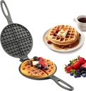Cast Iron Waffle Cookware Two Piece Hinged Non Electric Waffle Iron for Stovetop or Grill Makes 7" Round Waffles Design Waffle Pan (7 inches)