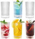 13 oz Highball Ribbed Glasses, Set of 6 - Ideal for Cocktails, Iced Coffee, and Iced Tea - Durable Drinkware (Style 1)