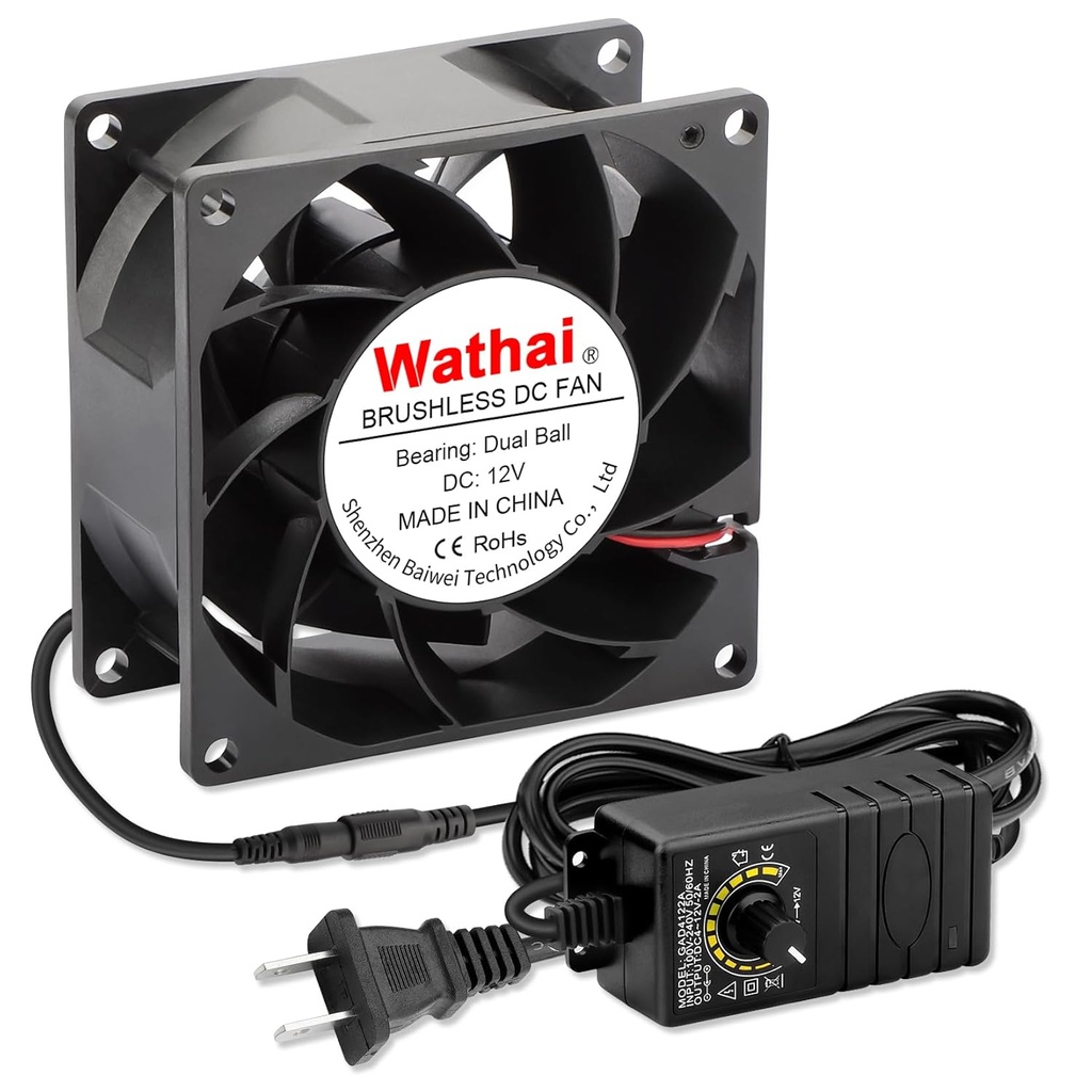Wathai 80mm x 38mm 8038 AC Axial Muffin Fan Dual Ball High Speed with 110V - 120V Speed Controlfor DIY Cooling Ventilation Small Exhaust Projects