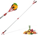 Adjustable Fruit Picker Extension 51"-91" Aluminum Telescoping Pole, Multi-Function Fruit Grabber for Lemons, Oranges, Persimmon, Avocados, Gentle Harvesting, No Bruising