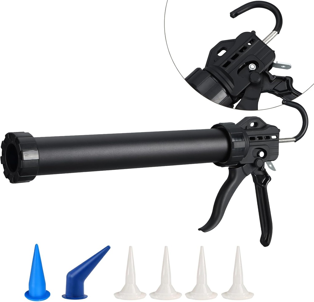 Heavy Duty Sausage Tube Caulk Gun,25:1 Thrust Ratio Professional Caulking Gun for 20 oz Sausage Pack /10 oz Cartridge Adhesives,Replaceable Nozzle Tips Included