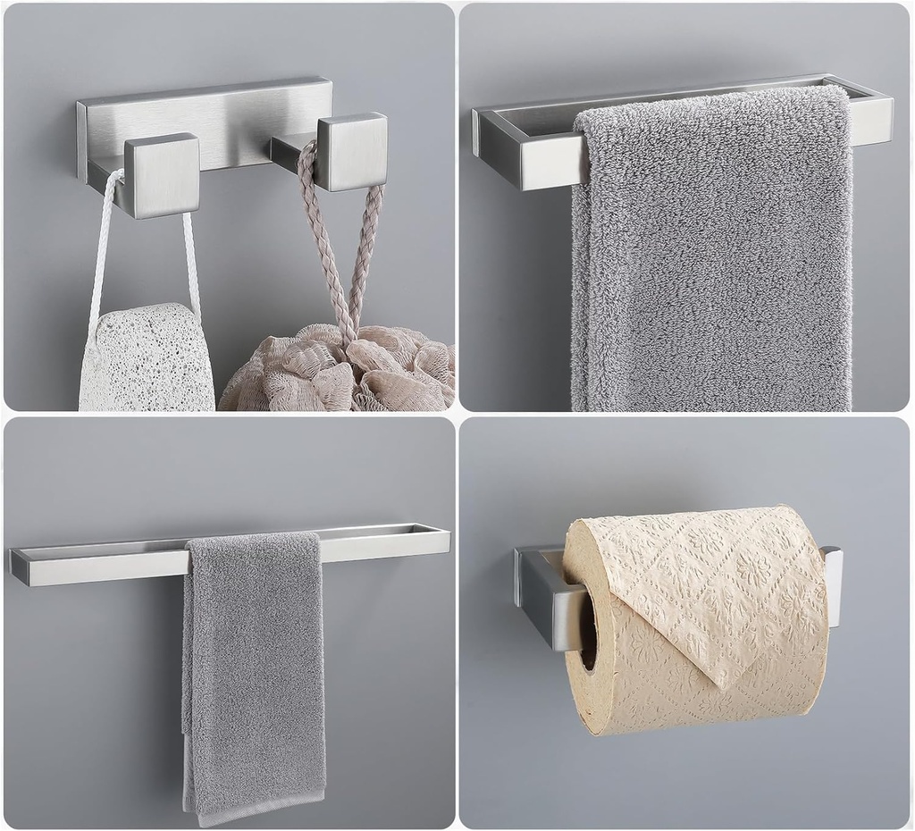 Brushed Nickel 4-Piece Bathroom Hardware Accessories Set, Bathroom Hardware Set including Towel Bar,Towel Holder, Toilet Paper Holder,Towel Hook, SUS304 Stainless Steel Bath Towel Bar Set Wall Mounted