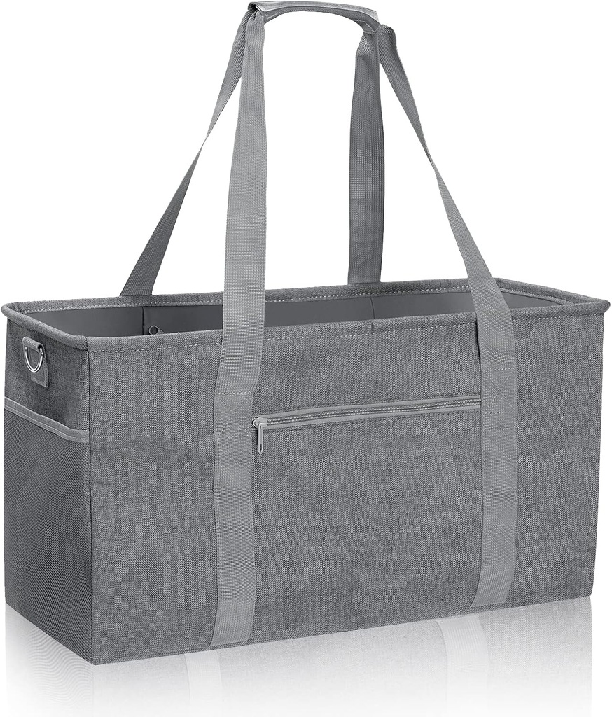 GARPROVM Extra Large Grocery Tote Bag, 42L Reusable Grocery Bags, Foldable Shopping Bag Beach Bag Shopping Basket Utility Tote with Metal Frame Removable Shoulder Strap Bottom, 22"x9.8"x11.8"