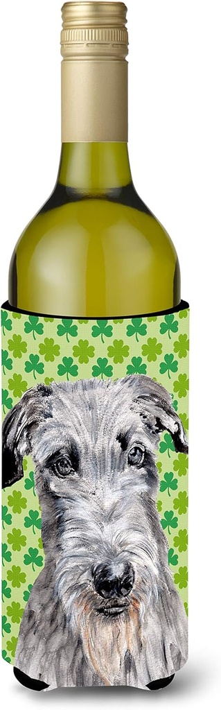 Caroline's Treasures SC9730LITERK Scottish Deerhound Lucky Shamrock St. Patrick's Day Wine Bottle Hugger Bottle Cooler Sleeve Hugger Machine Washable Collapsible Insulator Beverage Insulated Holder