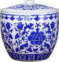 Blue and White Ceramic Rice Jar, Ceramic Rice Storage Container, Ceramic Rice Bucket with Lid, Classic Food Dispensers, Sealed Rice Storage Jar for Noodles Rice Snacks(20x21cm/7.9x8.3in)