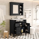 Linique 30" Bathroom Vanity with Wall-Mounted Medicine Cabinet Set and Mirror, Bathroom Storage Cabinet with Ceramic Sink, 2 Drawers and a Tip-Out Drawer, Black