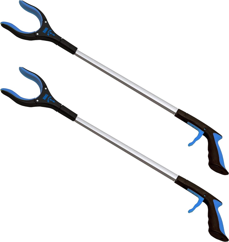 RMS 2-Pack 32 Inch Extra Long Grabber Reacher with Rotating Jaw - Mobility Aid Reaching Assist Tool (Blue)