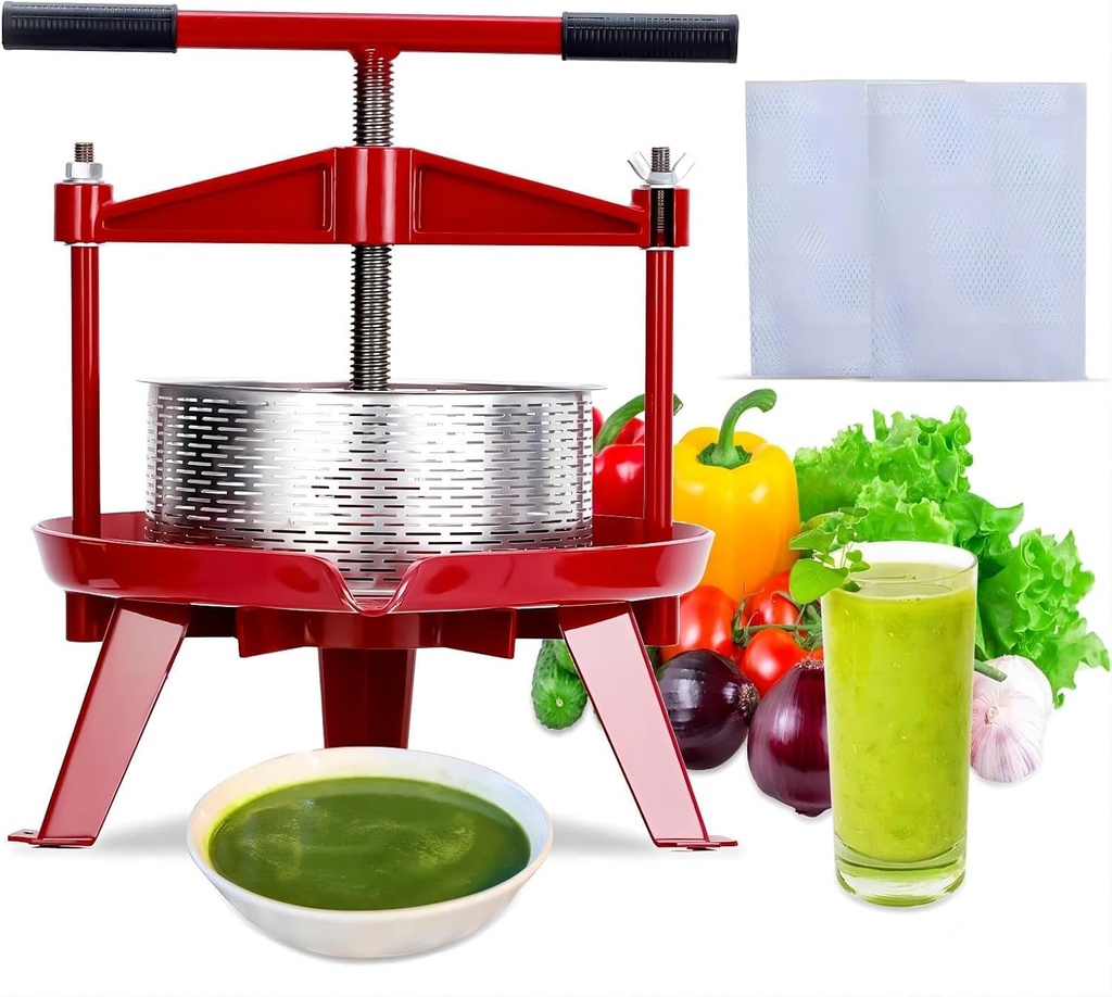 1.32 Gal Fruit Wine Cider Press - Stainless Steel, Manual Fruit Wine Press, With T-Handle, Stable Triangular Structure,for Outdoor, Kitchen, Silver