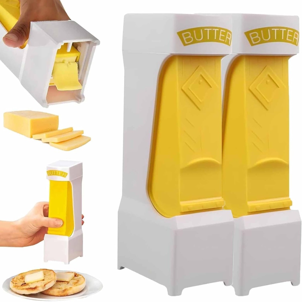 JHOS One-Touch Butter Cutter, Effortless Butter Slicer with One Click, Portable Butter Cutter Slicer Single Stick, Quality Home Easy Dispenser for Toast, Baking, Cooking, Cheese (2PCS)