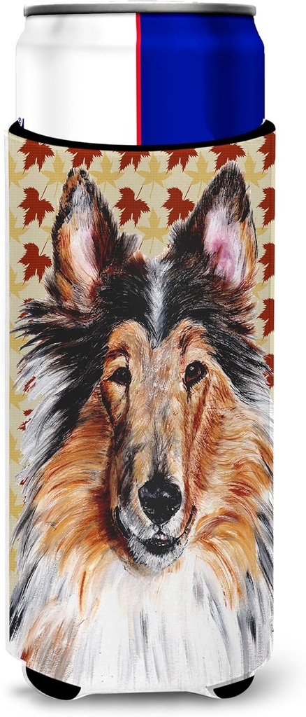 Collie Fall Leaves Ultra Beverage Insulators for slim cans