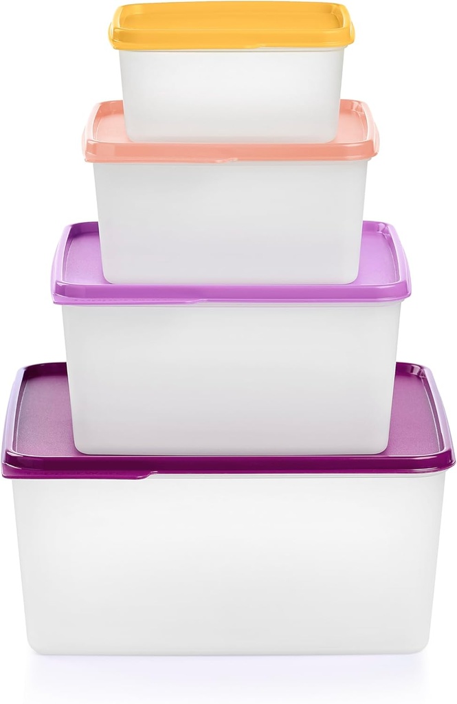 Tupperware Keeptabs 4-Container Stacking Food Storage Set, Multi Color Lids, Nestable, Dishwasher Safe and BPA Free (4 Containers, 4 Lids)