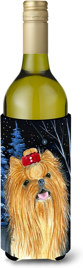 Caroline's Treasures SS8413LITERK Starry Night Yorkie Wine Bottle Hugger Bottle Cooler Sleeve Hugger Machine Washable Collapsible Insulator Beverage Insulated Holder