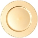 Simply Elegant Beaded Edge Plastic Charger Plate | Service Plate for Parties, Dinner, Weddings, Quinceaneras and Events | 13 inch Diameter | Gold- Matte Finish | Set of 12