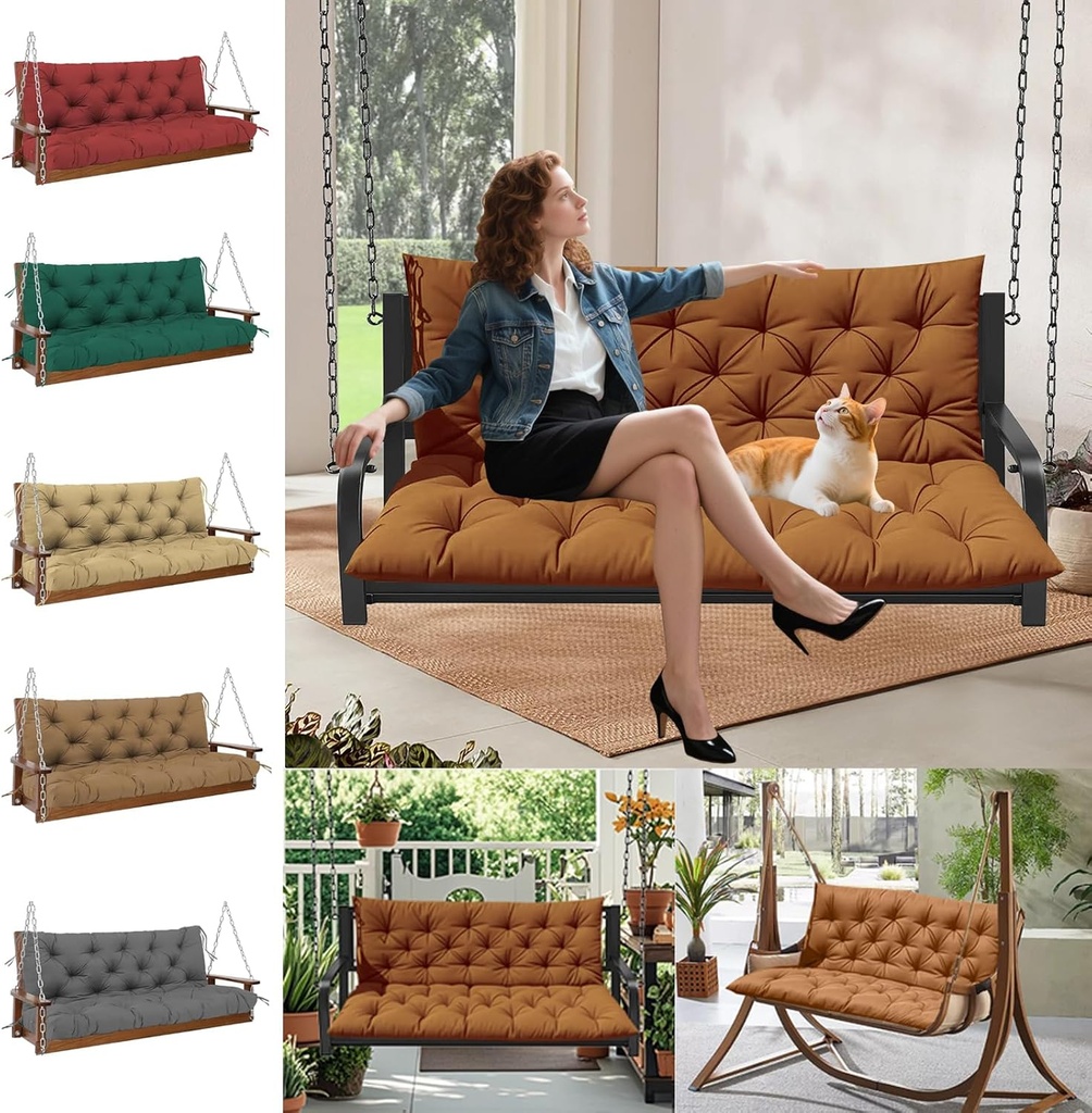 Outdoor Swing Cushions for Patio Furniture Waterproof,2-3 Seater Porch Swing Cushions with Tie Straps Thickened for Patio Outdoor Decks and Garden