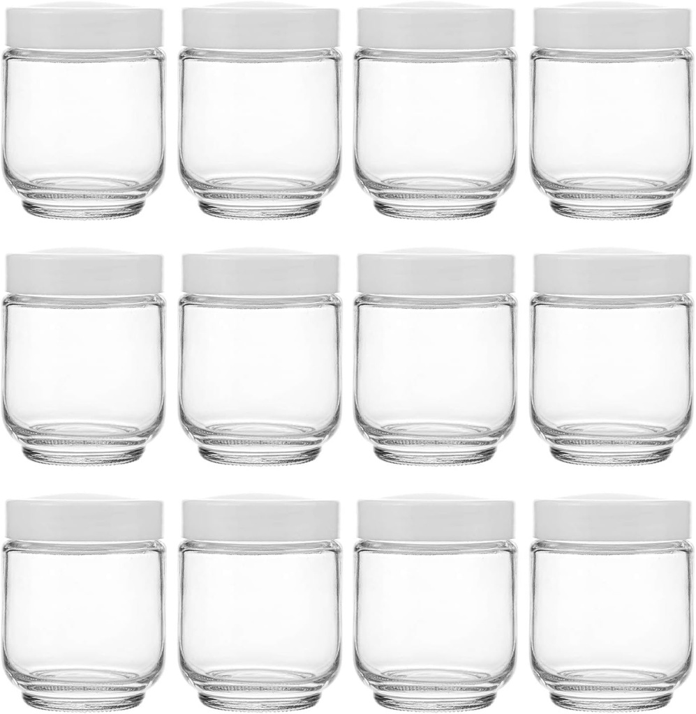 Hedume 12 Pack 6oz Clear Glass Jars with White Lids for Spices, Party Favors, Jams etc.