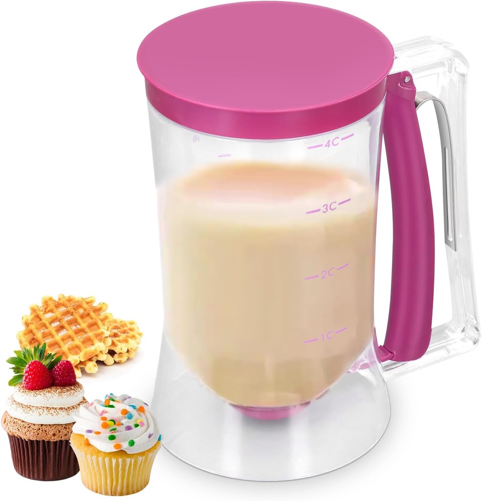 Pancake Batter Dispenser with Squeeze Handle Controllable Food Size for Waffles Muffins Cakes Pizza 900ml