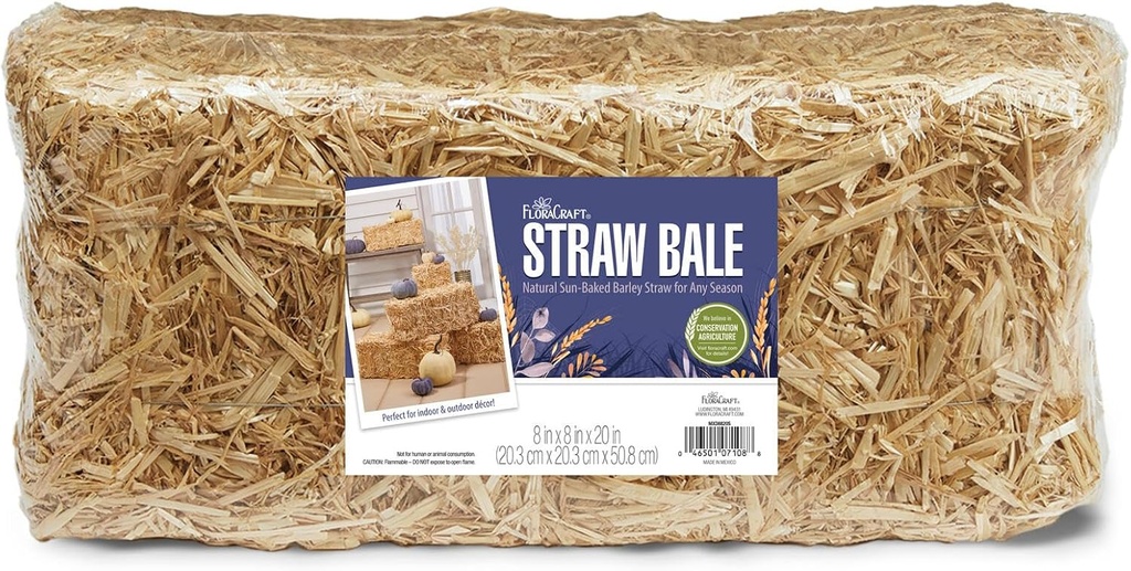 FloraCraft Decorative Straw Bale 8 Inch x 8 Inch x 20 Inch Natural