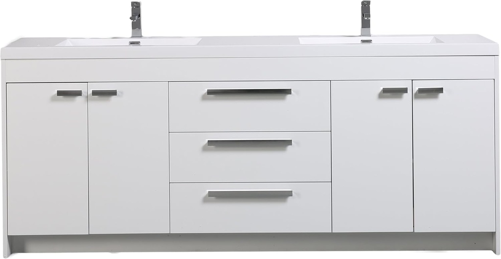 Eviva Lugano 84" White Modern Double Sink Bathroom Vanity w/White Integrated Top - Solid Wood Bathroom Sink Cabinet w/Brushed Chrome Handles - Freestanding Bathroom Vanities