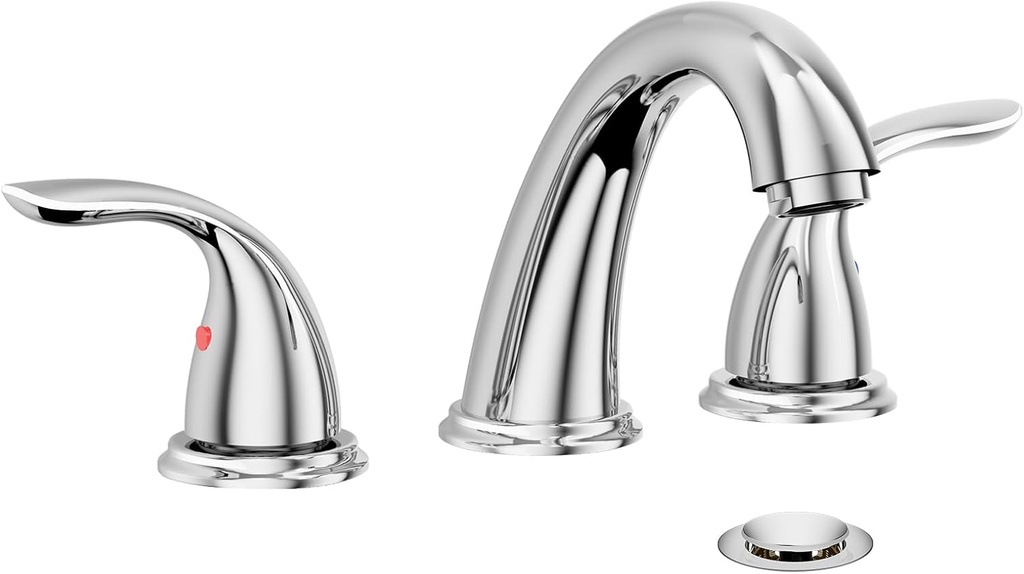 Phiestina 8 Inch 3 Holes Widespread Chrome Bathroom Sink Faucet, 2 Handle Modern ABS Plastic Bathroom Faucet with Metal Pop up Drain and Water Supply Lines, BF03067-K05-C
