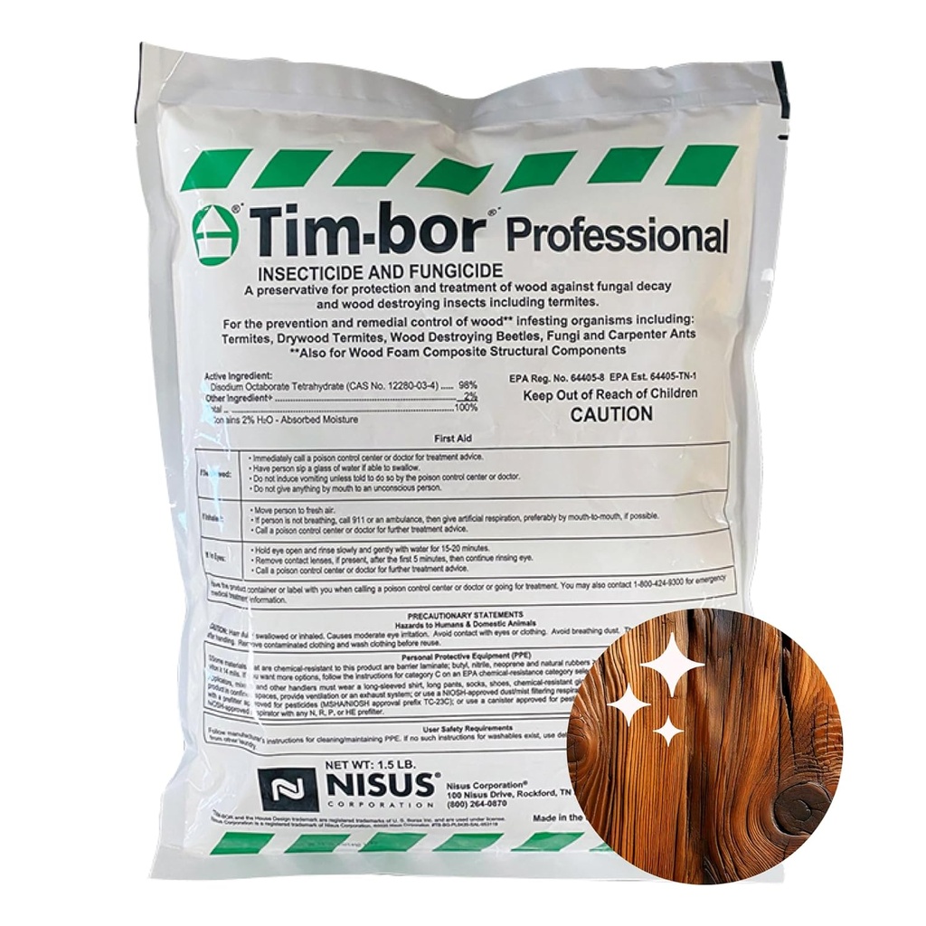 Nisus Tim-BOR Professional Insecticidal Dust, Water-Soluble Borate Powder, Wood Preservative and Fungicide for Termites, Carpenter Ants, Wood Decay, 1.5 lbs