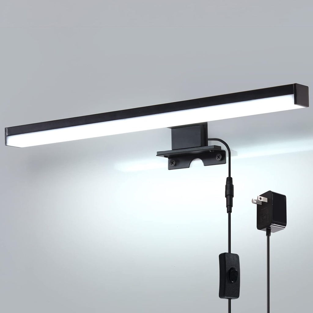 LED Light 15.4 inch Black Bathroom Lights Over Mirror, 3 Types of Installation with Power Cord,Modern Vanity Lighting Fixture Mounted Wall Light 6700K 7W Led Picture Light